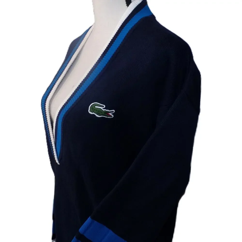 Lacoste V Sweater M Oversized Navy Color Block Tennis Jumper Big Alligator - Picture 5 of 16